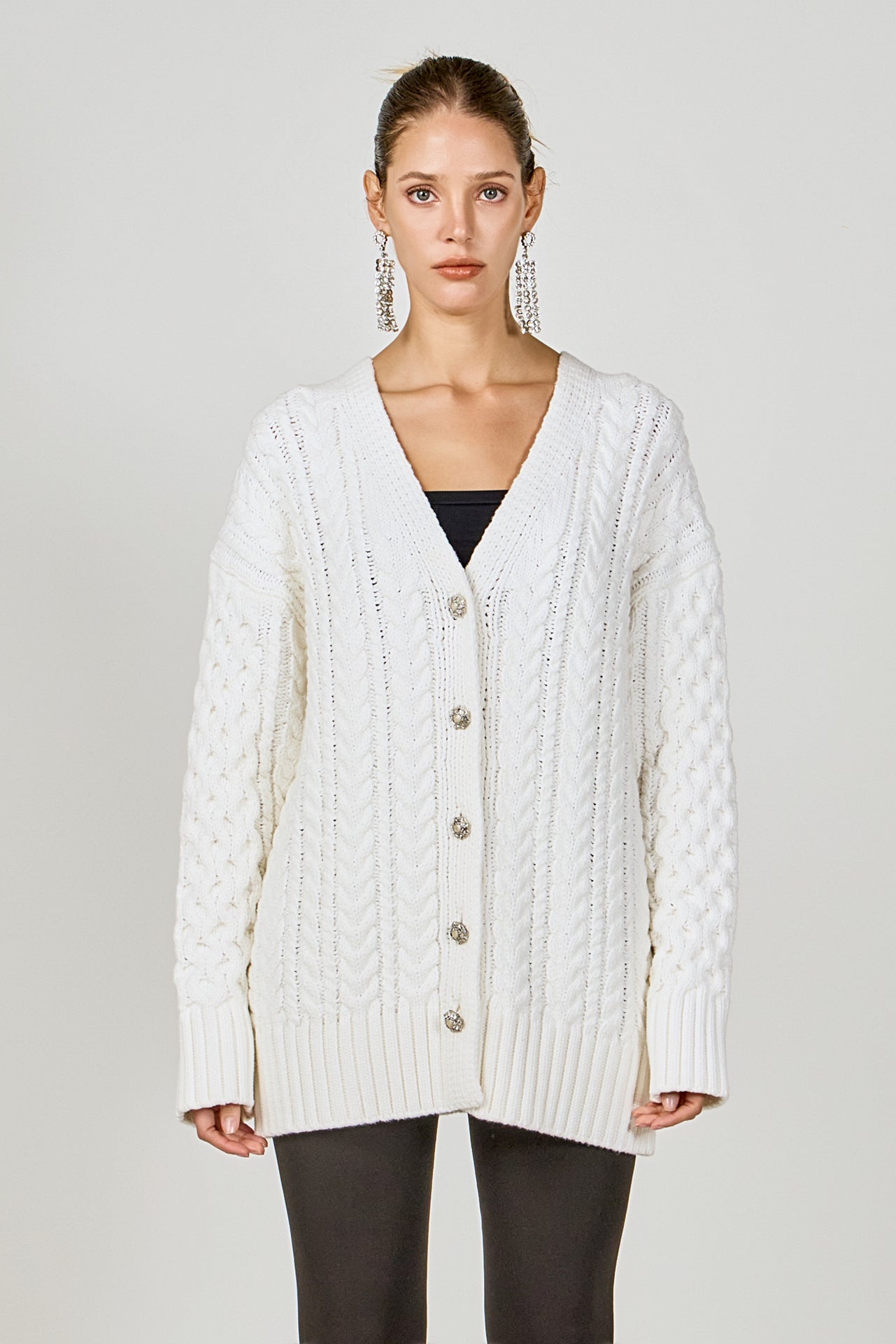 ENDLESS ROSE - Oversized Cable Knit Cardigan - SWEATERS & KNITS available at Objectrare