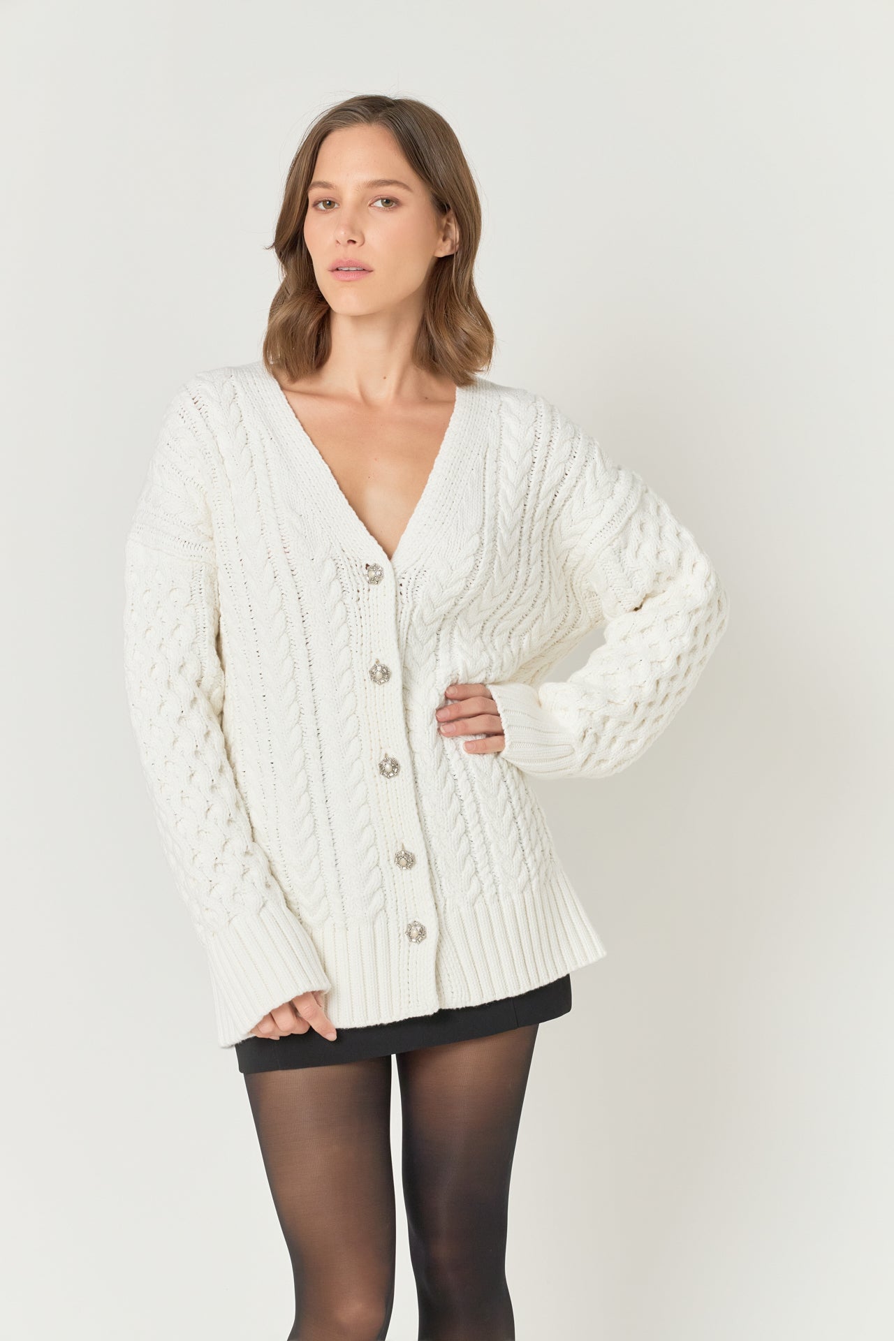 ENDLESS ROSE - Oversized Cable Knit Cardigan - SWEATERS & KNITS available at Objectrare