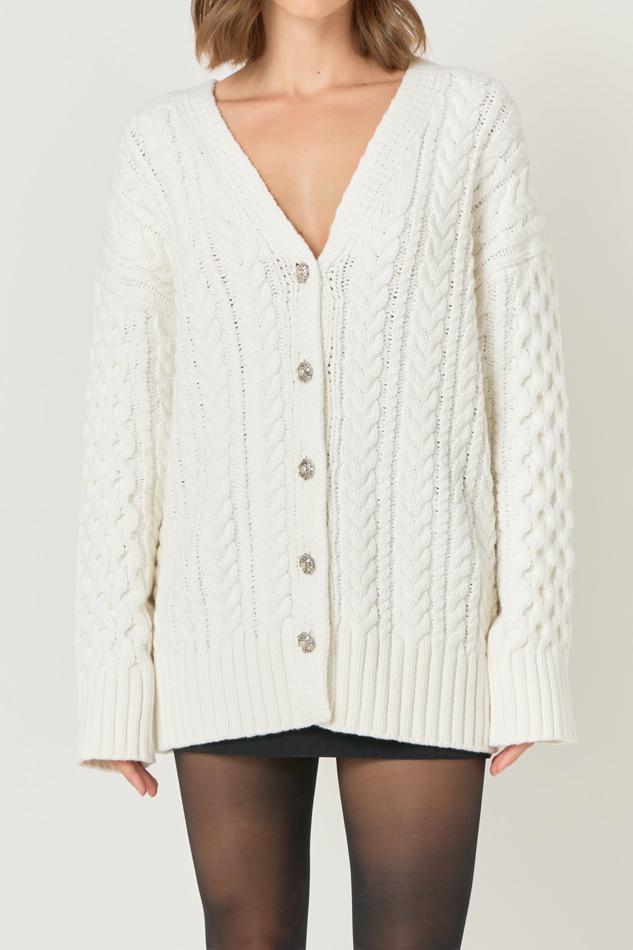 ENDLESS ROSE - Oversized Cable Knit Cardigan - SWEATERS & KNITS available at Objectrare