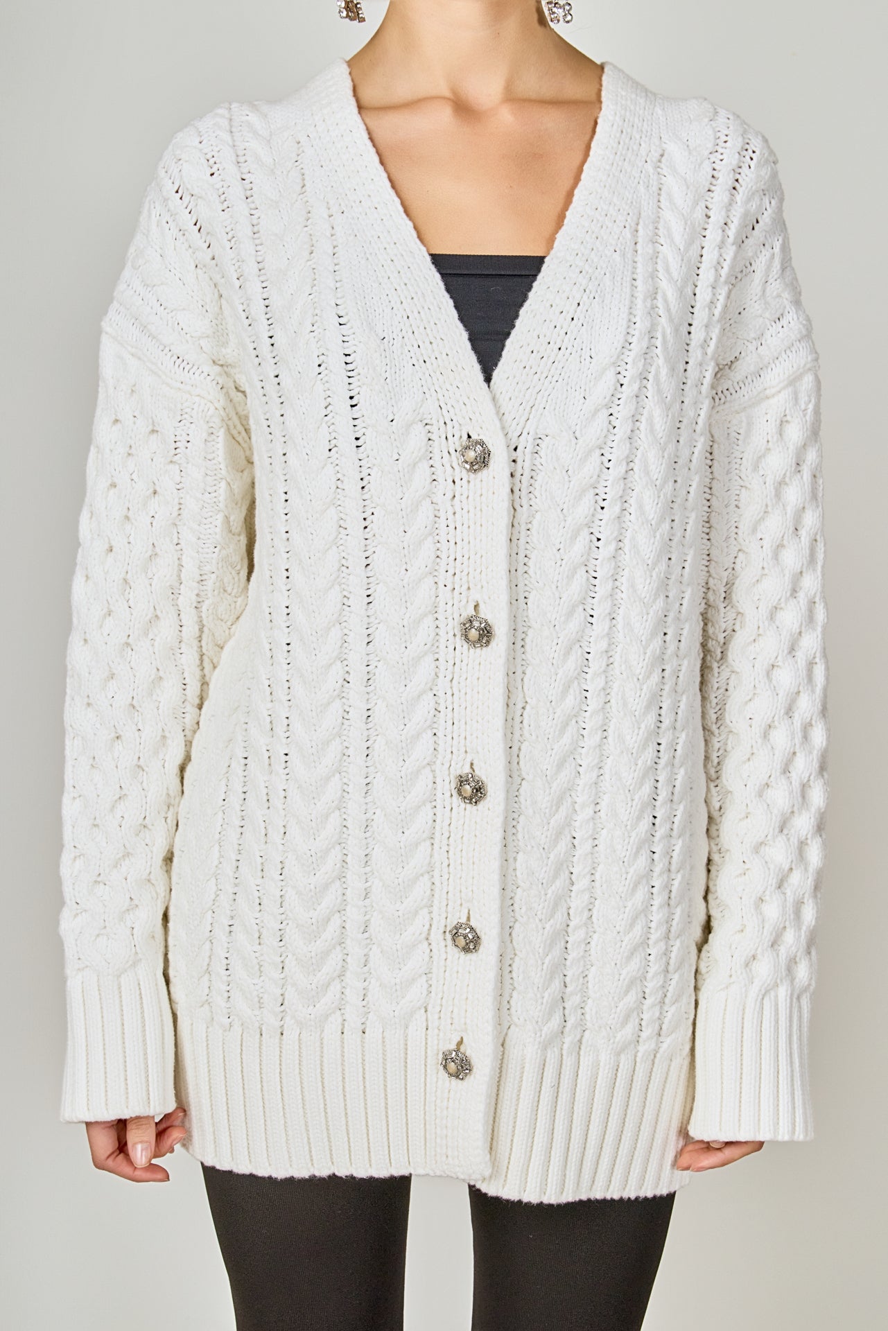 ENDLESS ROSE - Oversized Cable Knit Cardigan - SWEATERS & KNITS available at Objectrare