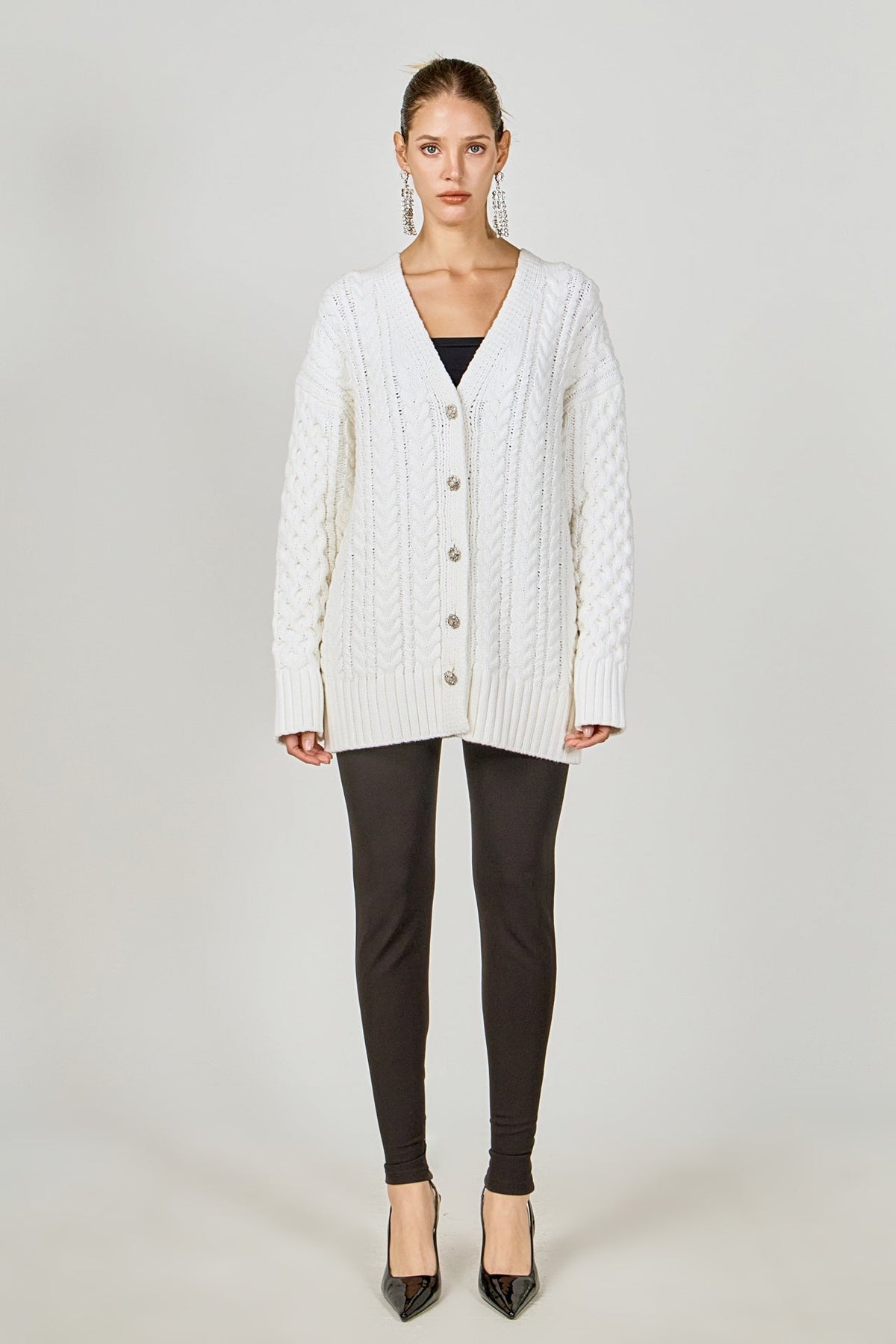 ENDLESS ROSE - Oversized Cable Knit Cardigan - SWEATERS & KNITS available at Objectrare