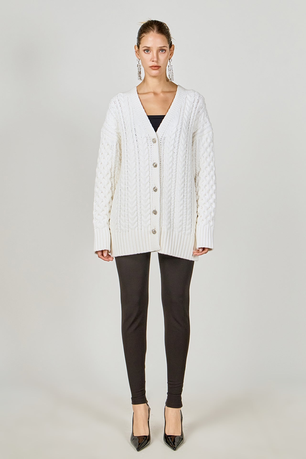 ENDLESS ROSE - Oversized Cable Knit Cardigan - SWEATERS & KNITS available at Objectrare