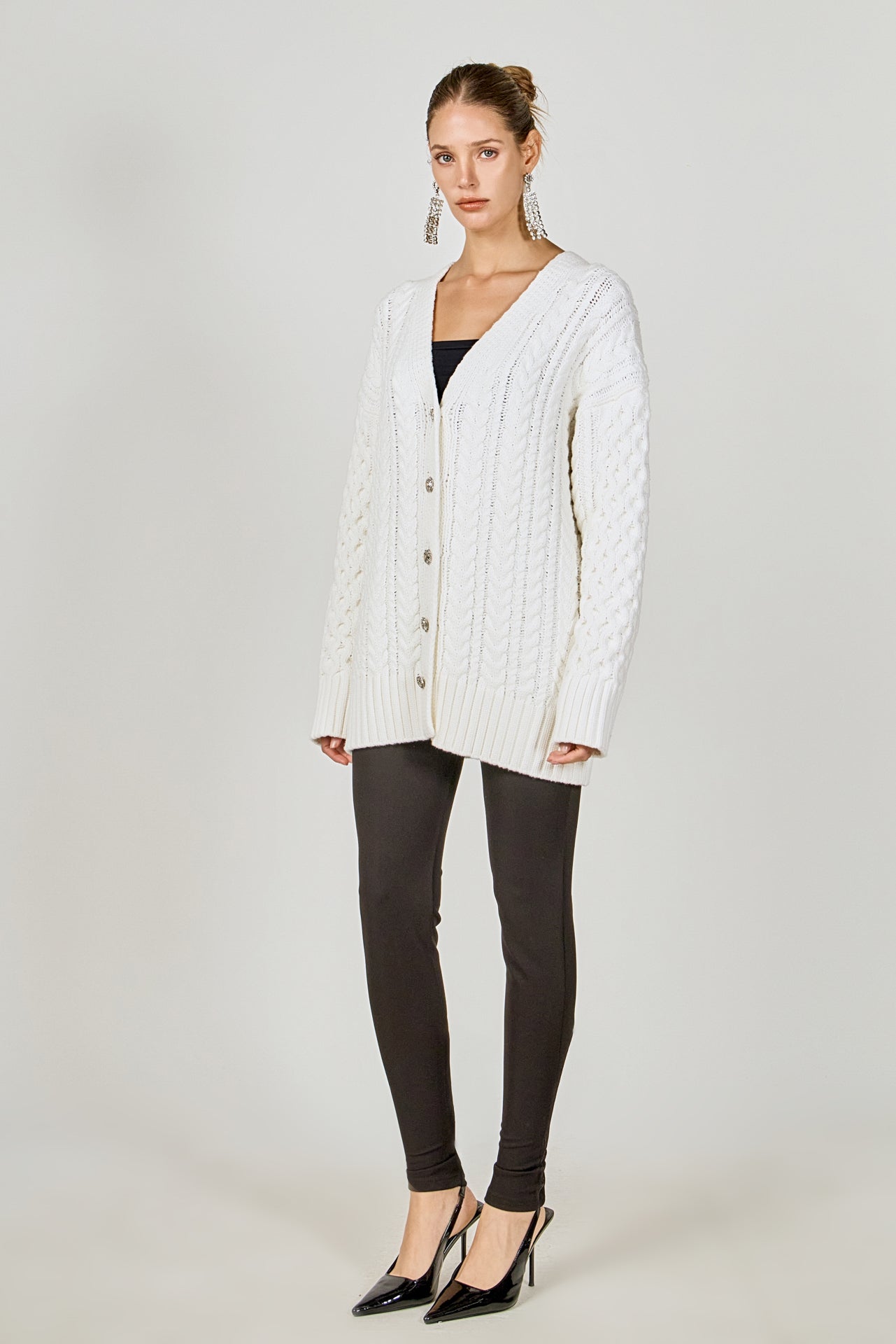 ENDLESS ROSE - Oversized Cable Knit Cardigan - SWEATERS & KNITS available at Objectrare