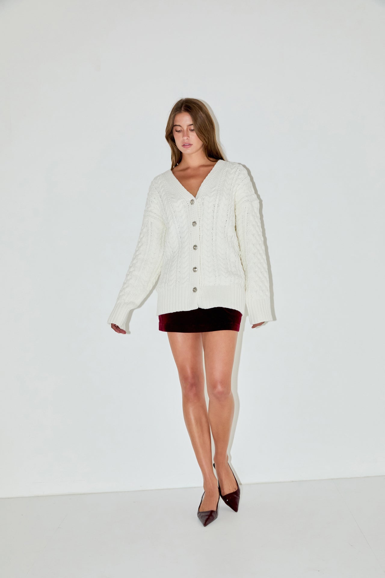 ENDLESS ROSE - Oversized Cable Knit Cardigan - SWEATERS & KNITS available at Objectrare