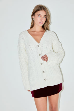 ENDLESS ROSE - Oversized Cable Knit Cardigan - SWEATERS & KNITS available at Objectrare
