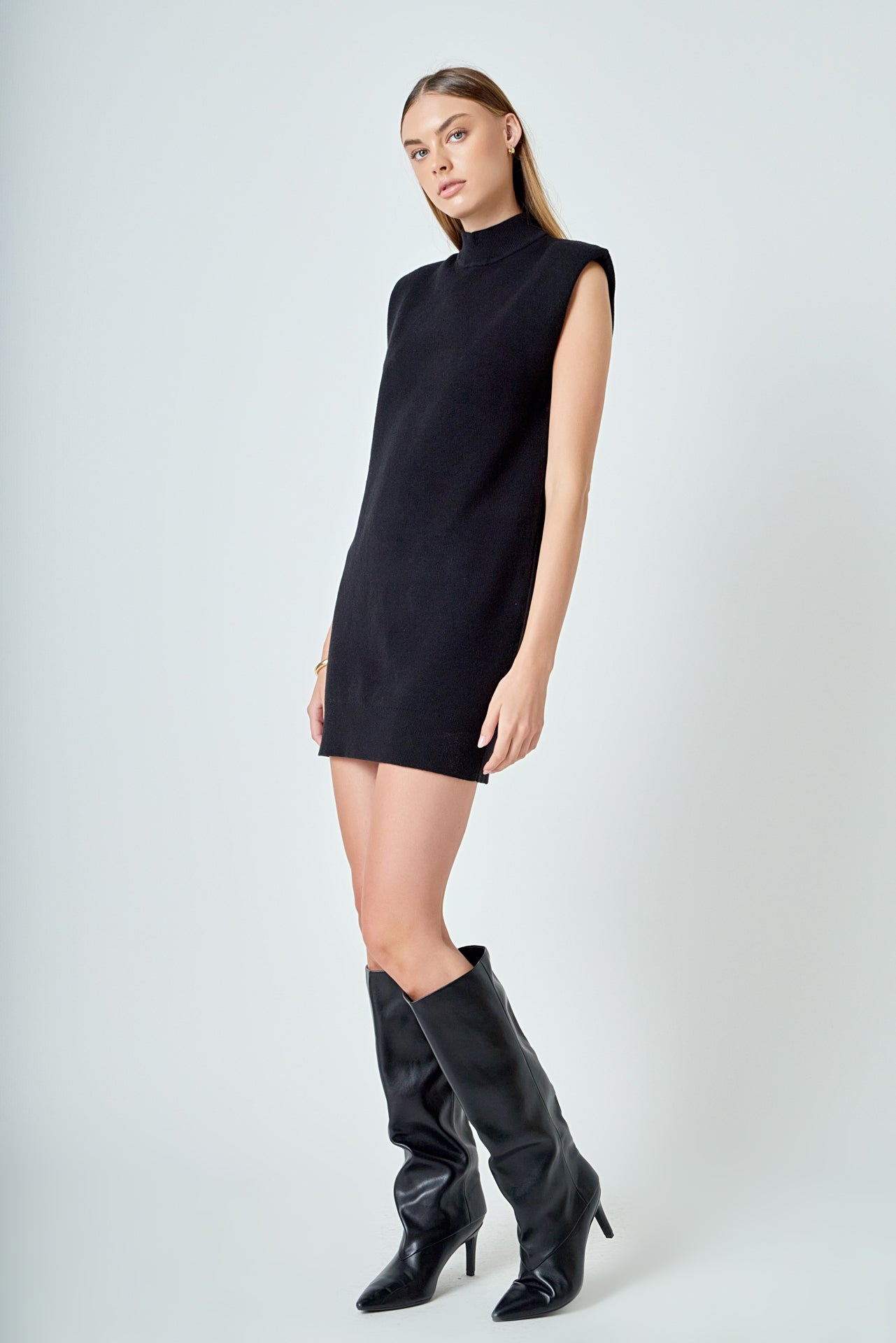 ENDLESS ROSE - Mock Neck Sleeveless Knit Mini Dress - DRESSES available at Objectrare