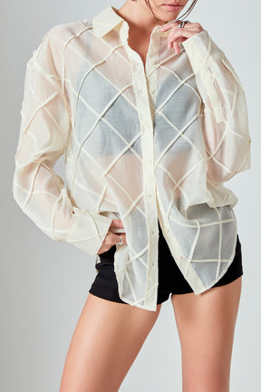 ENDLESS ROSE - Alix Textured Checked Organza Long Sleeve Shirt - TOPS available at Objectrare