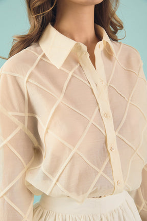 ENDLESS ROSE - Alix Textured Checked Organza Long Sleeve Shirt - TOPS available at Objectrare