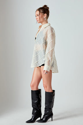 ENDLESS ROSE - Alix Textured Checked Organza Long Sleeve Shirt - TOPS available at Objectrare