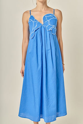 Floral Applique Pleated Midi Dress