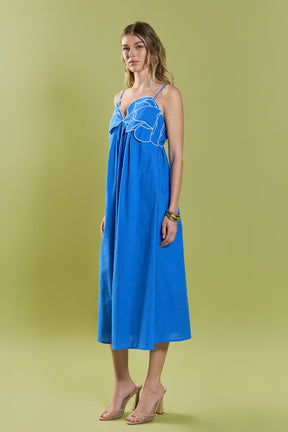 ENGLISH FACTORY - Floral Applique Pleated Midi Dress - DRESSES available at Objectrare