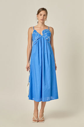 Floral Applique Pleated Midi Dress