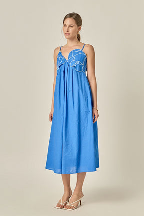 Floral Applique Pleated Midi Dress