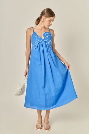 Floral Applique Pleated Midi Dress