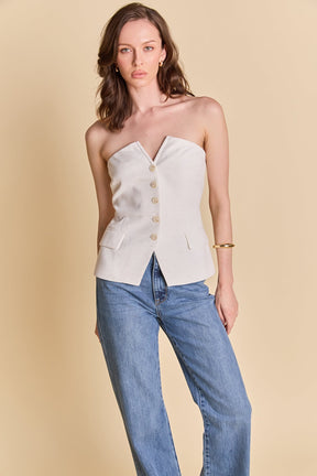 ENDLESS ROSE - Linen Button Up Tube Top - TOPS available at Objectrare
