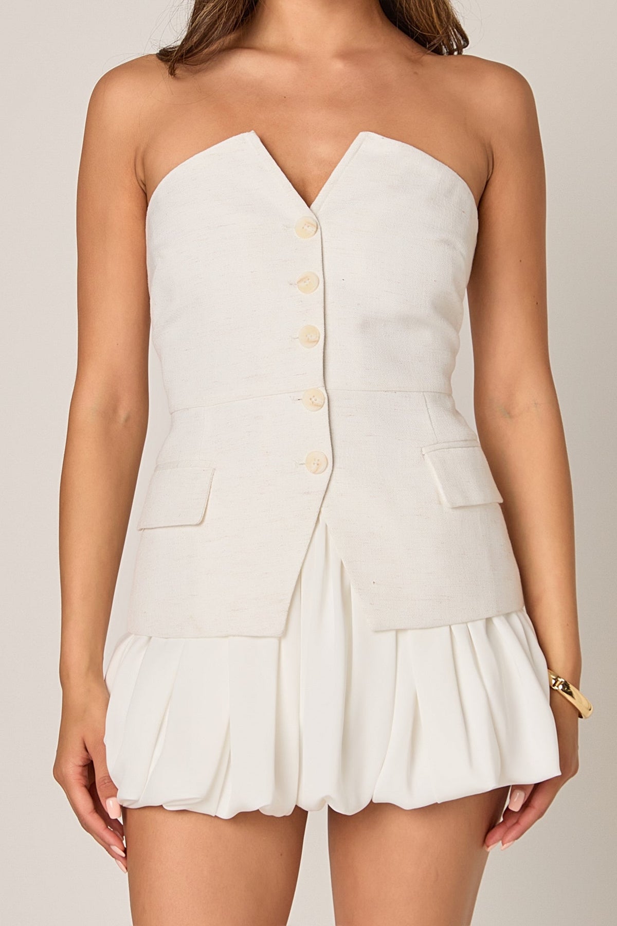 ENDLESS ROSE - Linen Button Up Tube Top - TOPS available at Objectrare