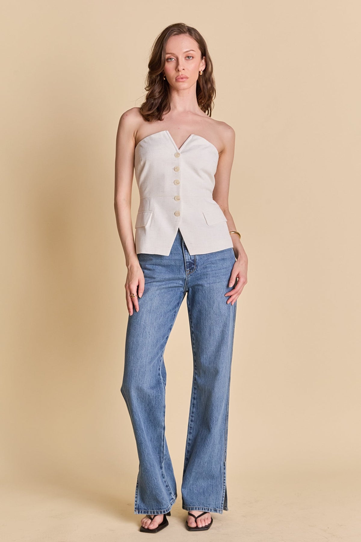 ENDLESS ROSE - Linen Button Up Tube Top - TOPS available at Objectrare