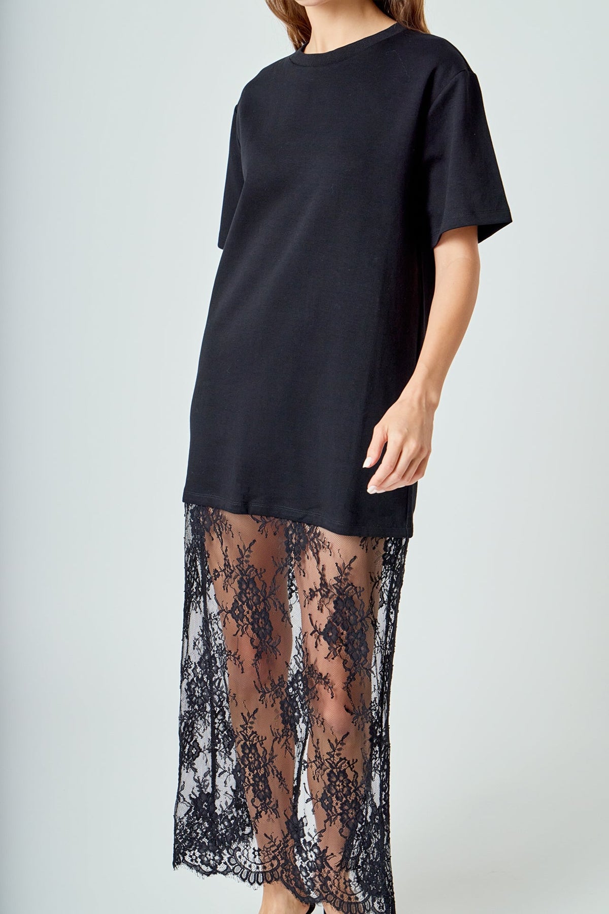 ENDLESS ROSE - Mix Media T-shirt Lace Dress - DRESSES available at Objectrare
