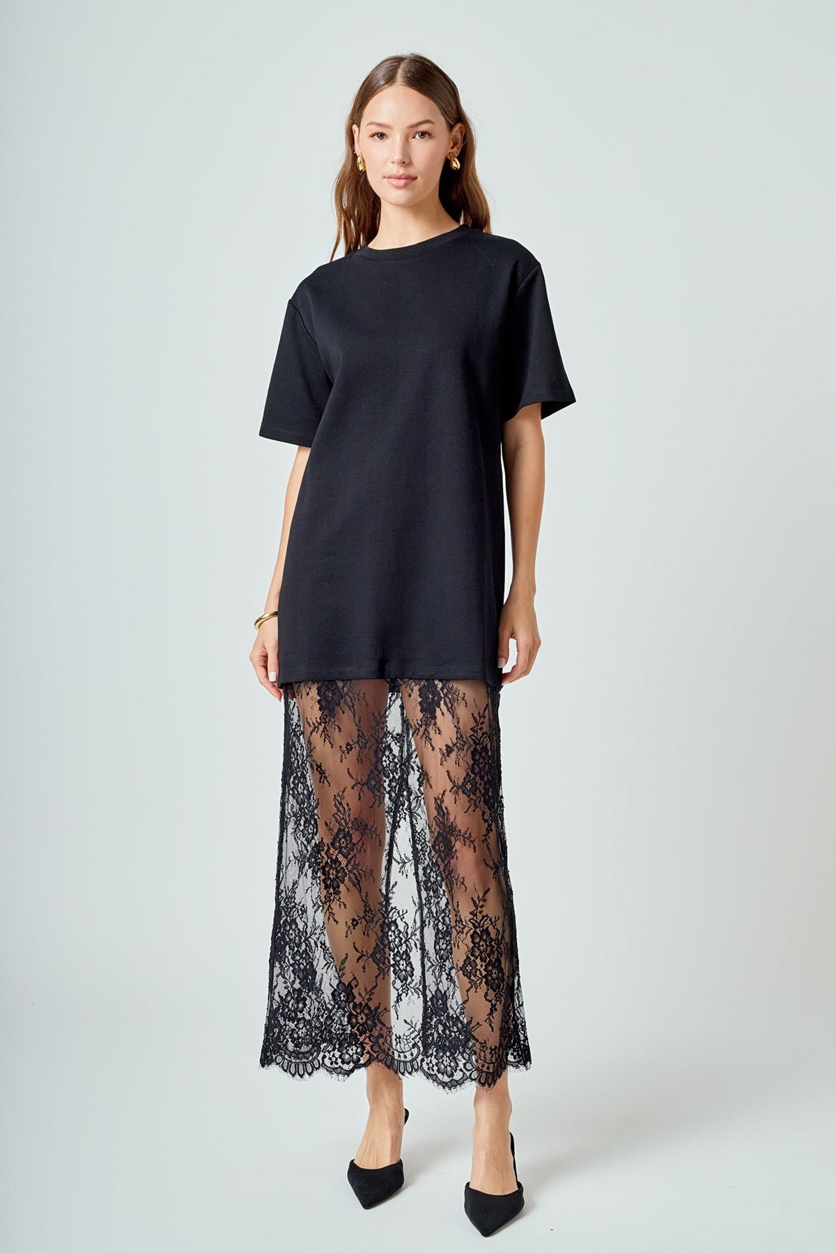 ENDLESS ROSE - Mix Media T-shirt Lace Dress - DRESSES available at Objectrare