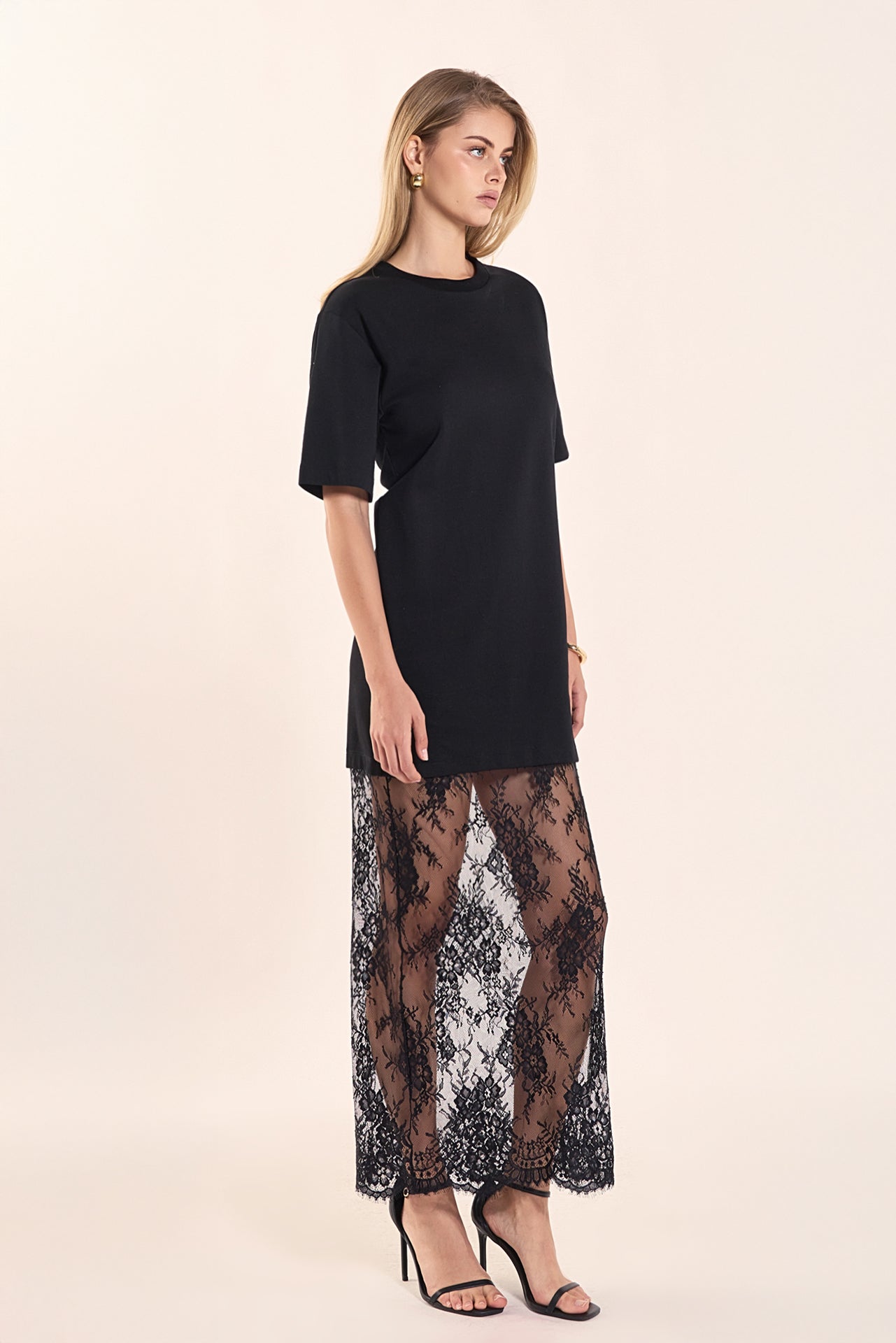 ENDLESS ROSE - Mix Media T-Shirt Lace Dress - DRESSES available at Objectrare
