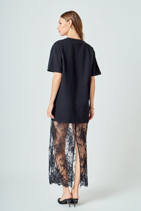 ENDLESS ROSE - Mix Media T-shirt Lace Dress - DRESSES available at Objectrare