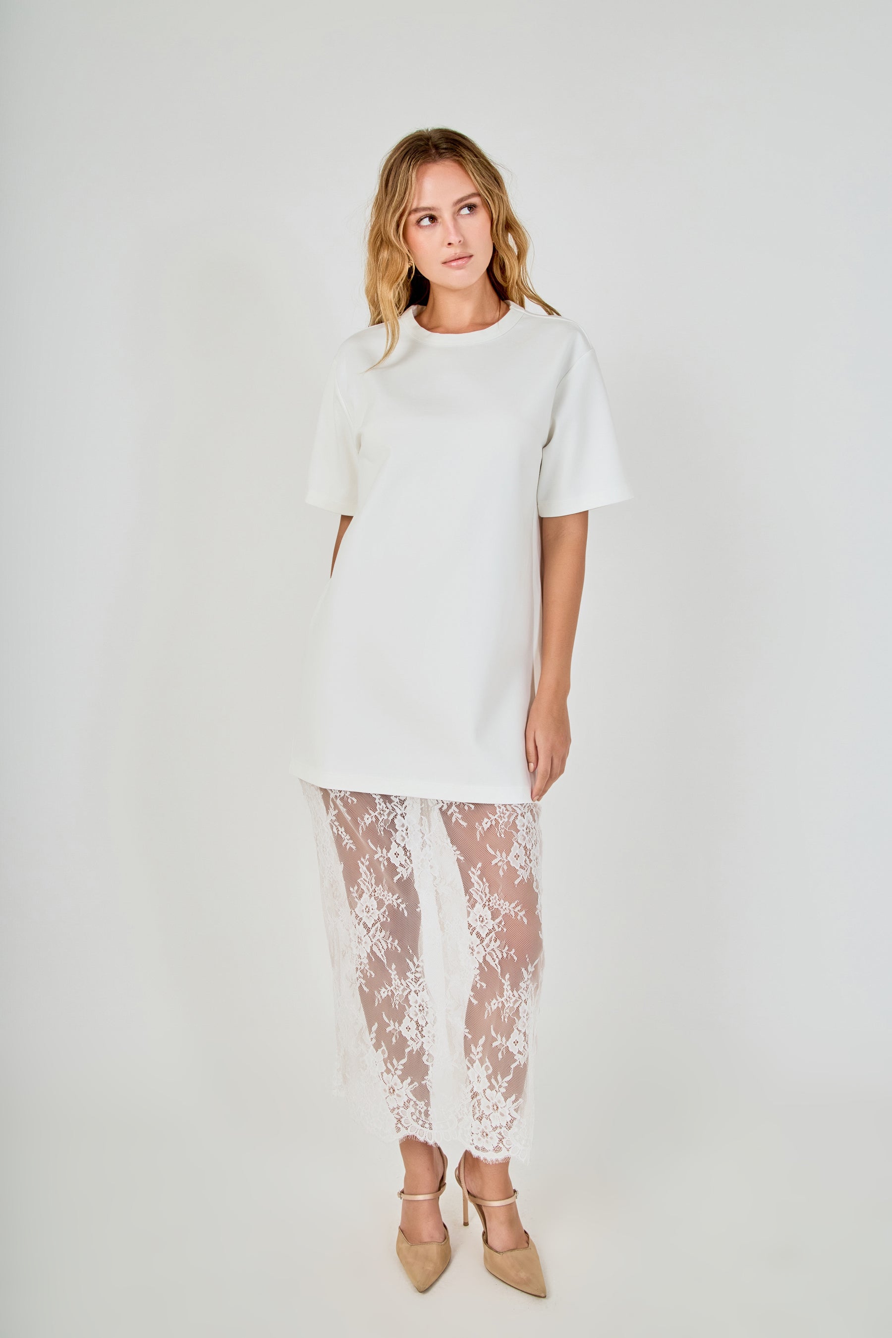 Mix Media T-Shirt Lace Dress