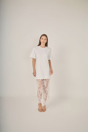 Mix Lace T-Shirt Midi Dress