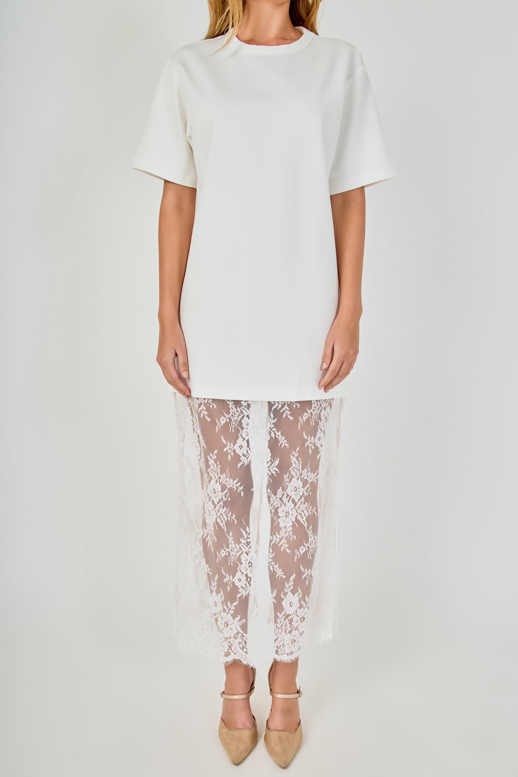 Mix Media T-Shirt Lace Dress