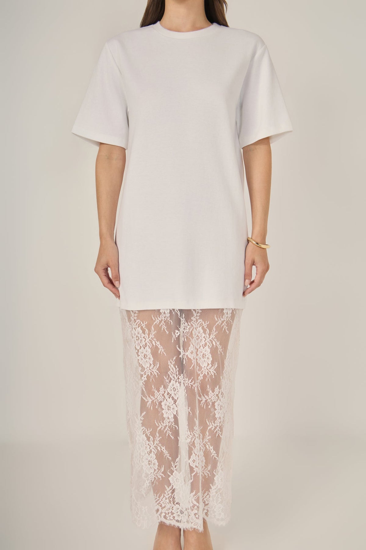 Mix Lace T-Shirt Midi Dress