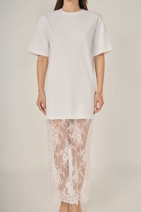Mix Lace T-Shirt Midi Dress