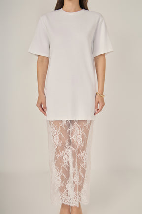 ENDLESS ROSE - Mix Media T-Shirt Lace Dress - DRESSES available at Objectrare