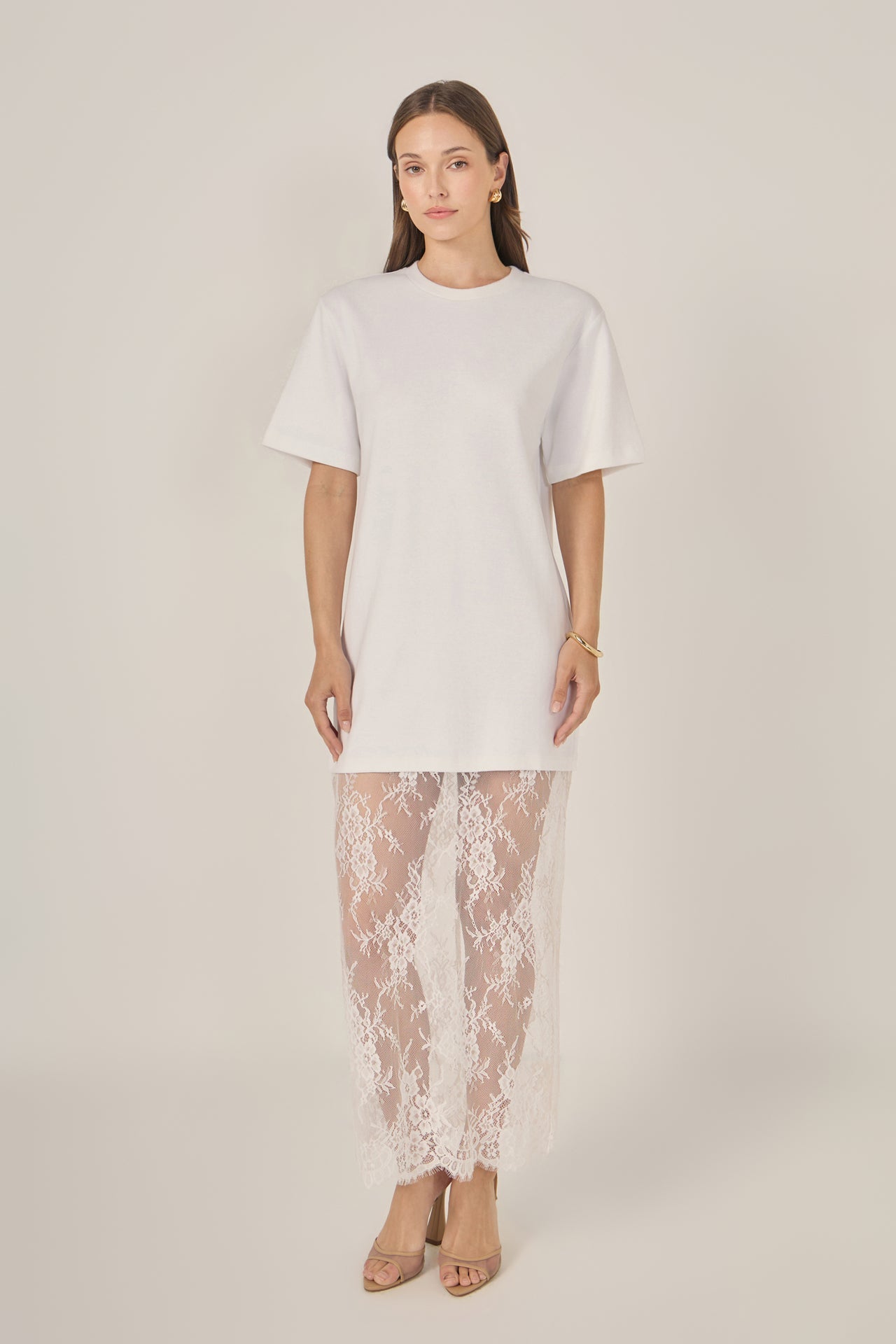 Mix Lace T-Shirt Midi Dress