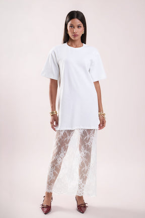 ENDLESS ROSE - Mix Media T-Shirt Lace Dress - DRESSES available at Objectrare
