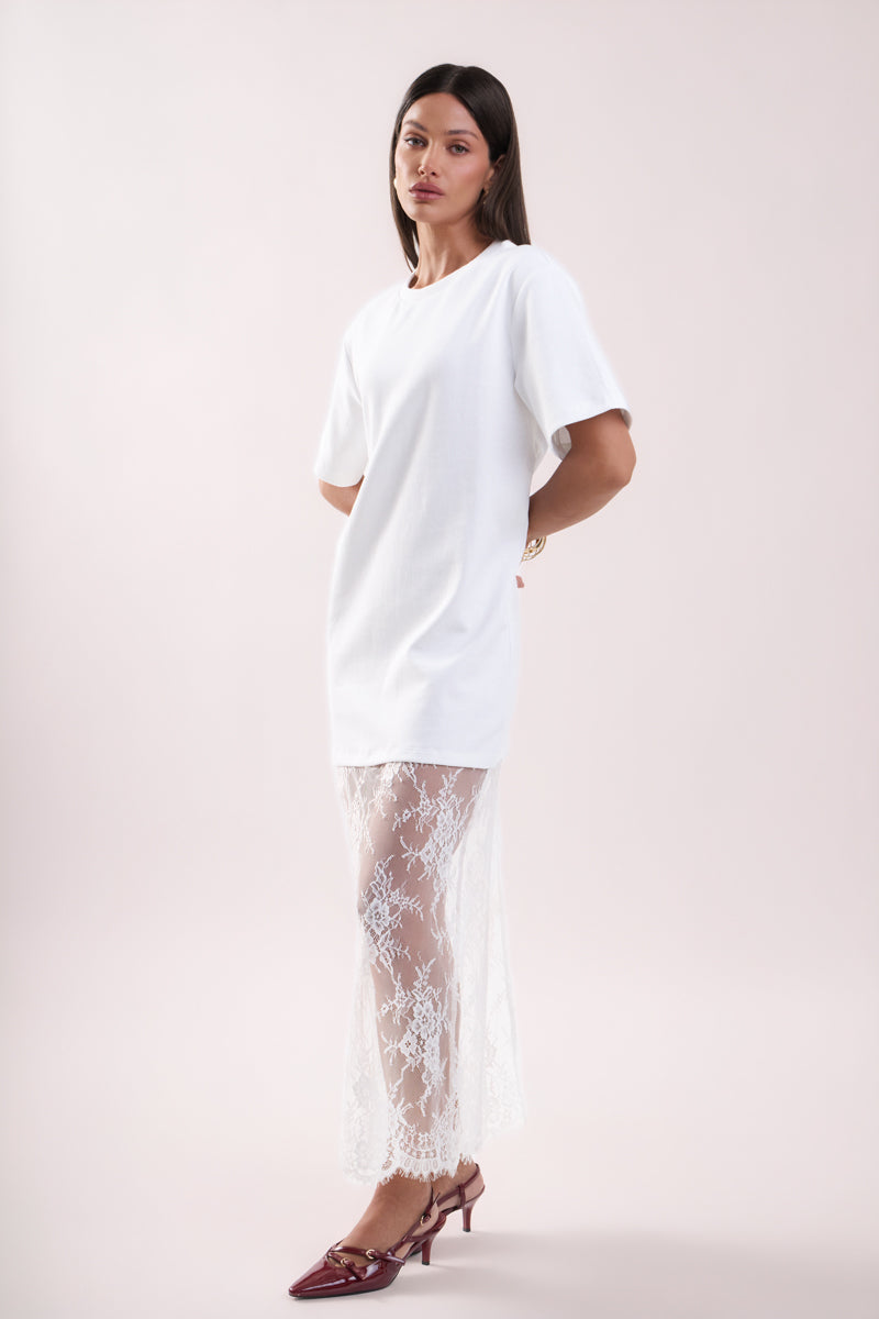 ENDLESS ROSE - Mix Media T-Shirt Lace Dress - DRESSES available at Objectrare