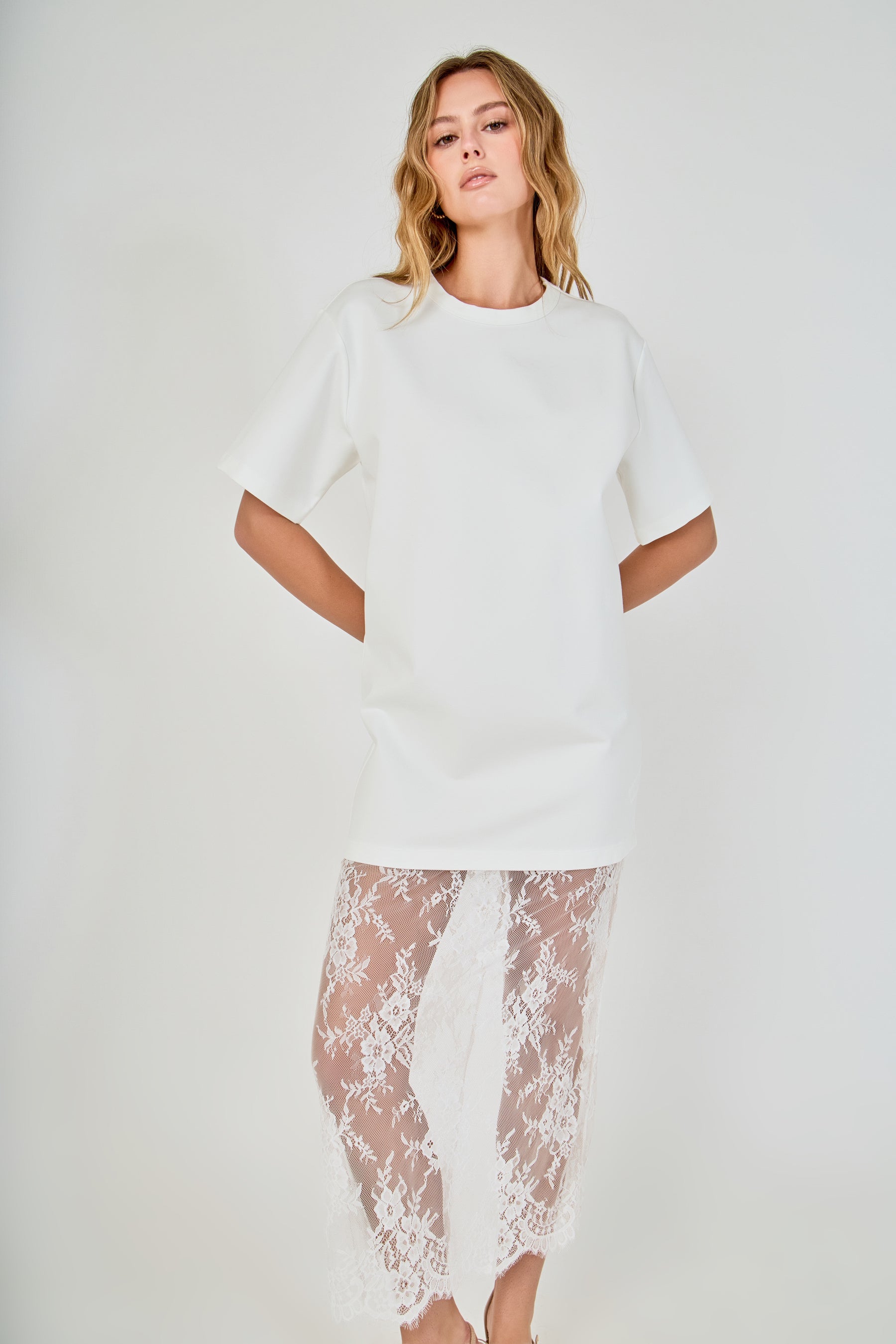 Mix Media T-Shirt Lace Dress