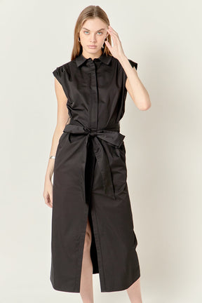 ENGLISH FACTORY - Sable Shoulder Pleated Button-Up Dress - DRESSES available at Objectrare