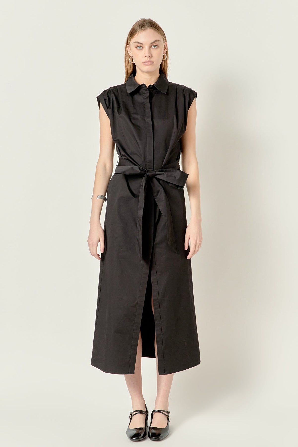 Sable Shoulder Pleated Button-Up Dress