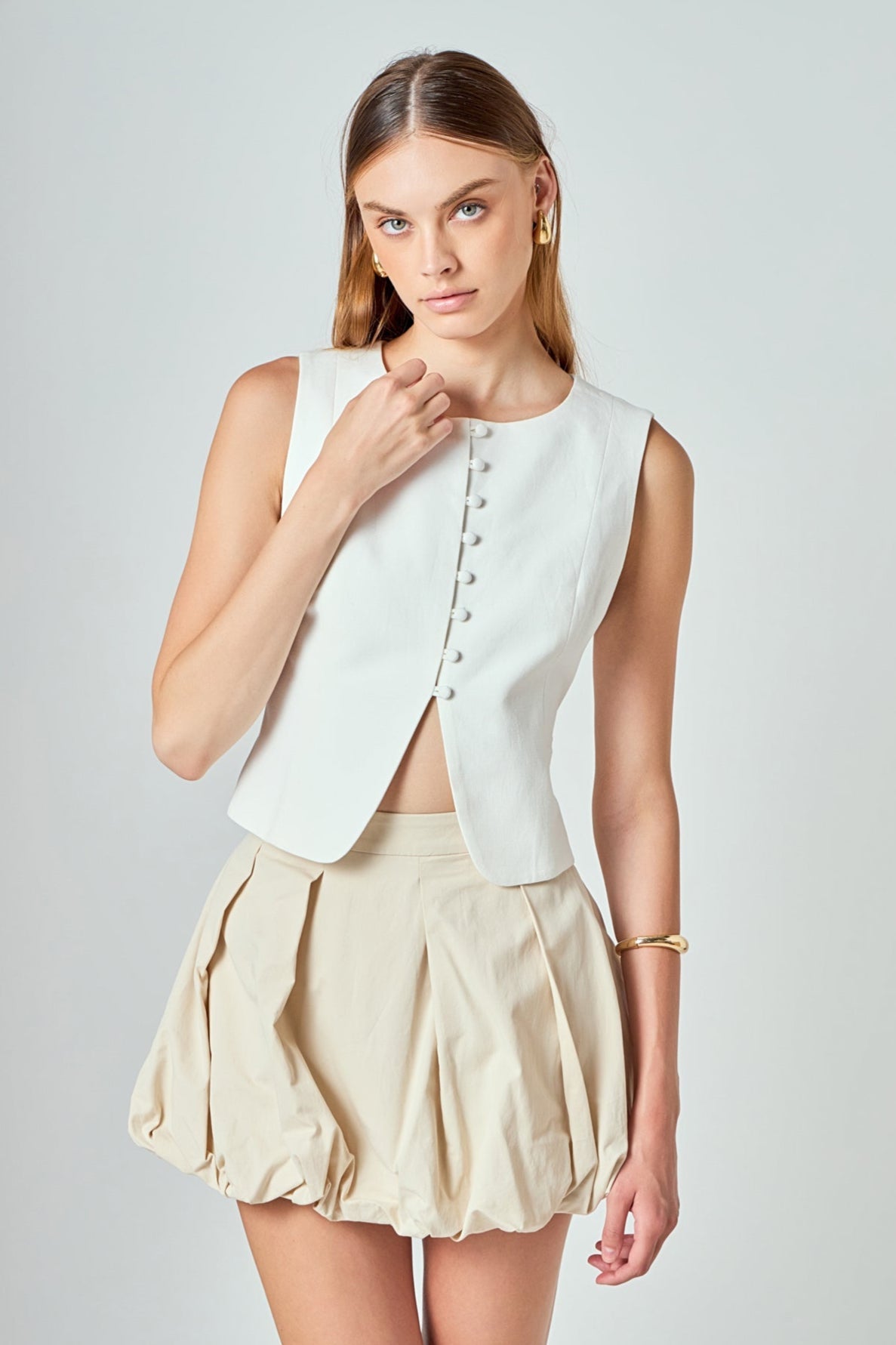 ENDLESS ROSE - Tara Button Up Cotton Linen Vest - TOPS available at Objectrare