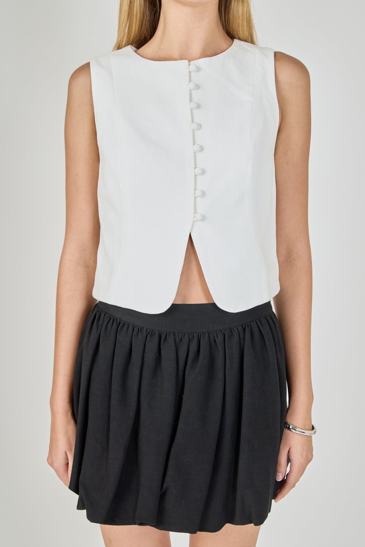ENDLESS ROSE - Tara Button Up Cotton Linen Vest - TOPS available at Objectrare