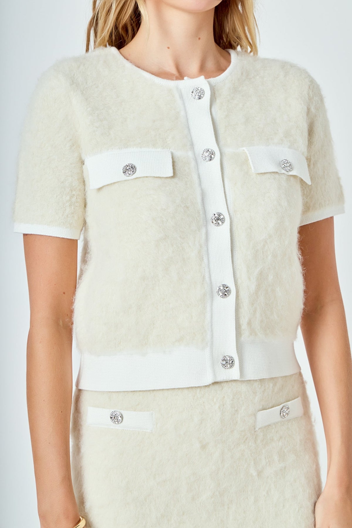ENDLESS ROSE - Round Neck Short Sleeve Cardigan Sweater - SWEATERS & KNITS available at Objectrare