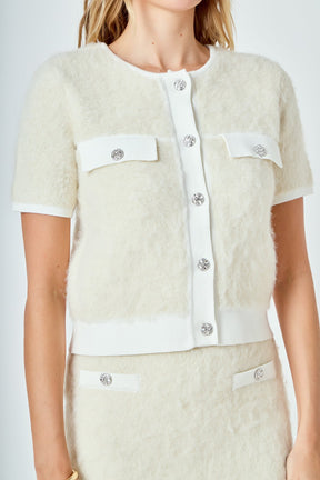 Round Neck Short Sleeve Cardigan Sweater
