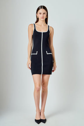 ENDLESS ROSE - Contrast Square Neck Mini Knit Dress - DRESSES available at Objectrare