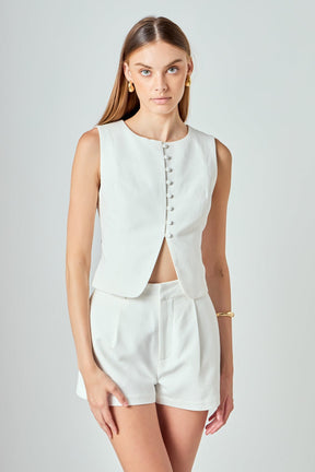 ENDLESS ROSE - Charlotte Linen Pintucked Shorts - SHORTS available at Objectrare