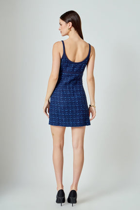 Knit Trimmed Tweed Mini Dress