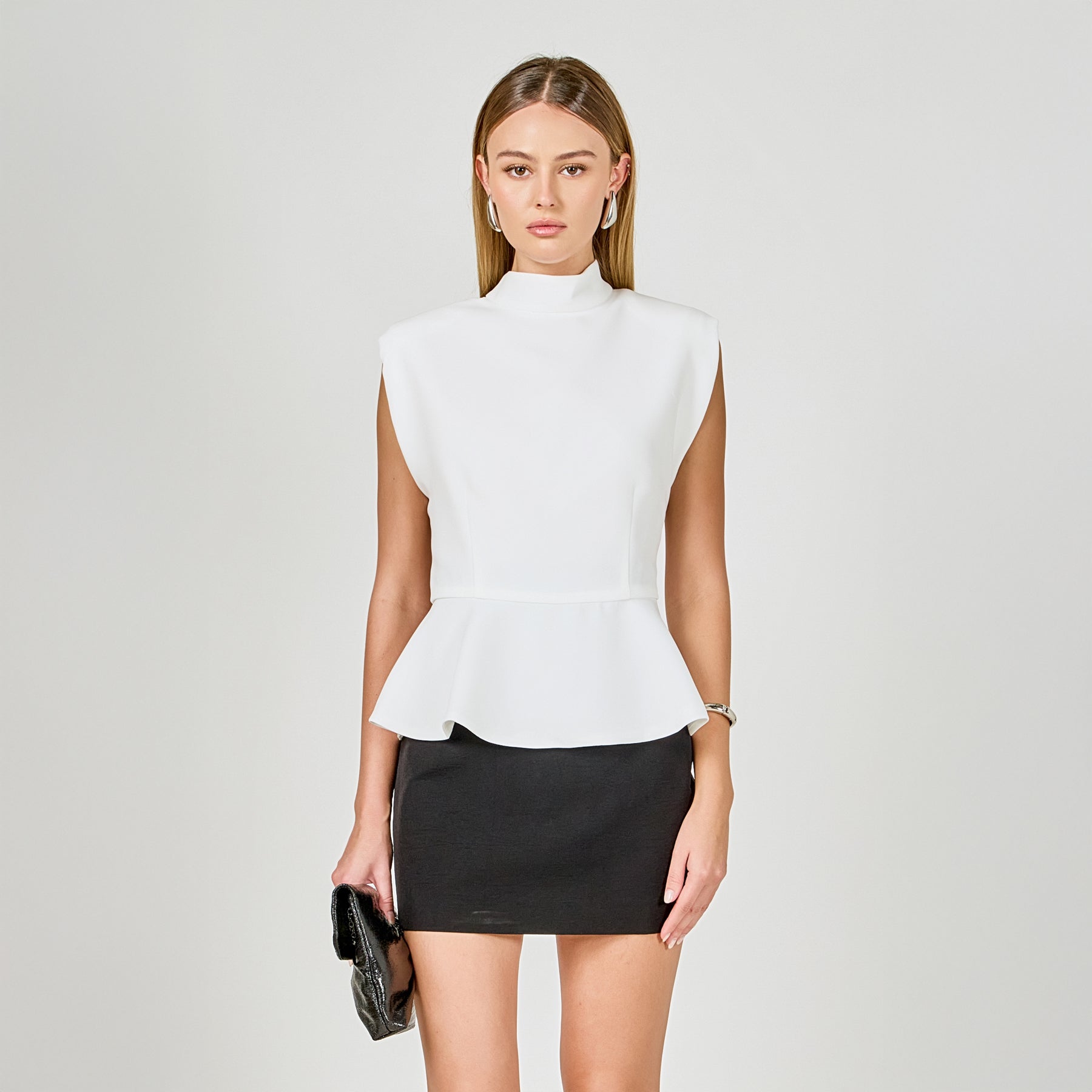 ENDLESS ROSE - Mock Neck Sleeveless Peplum Top - TOPS available at Objectrare