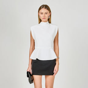 ENDLESS ROSE - Mock Neck Sleeveless Peplum Top - TOPS available at Objectrare