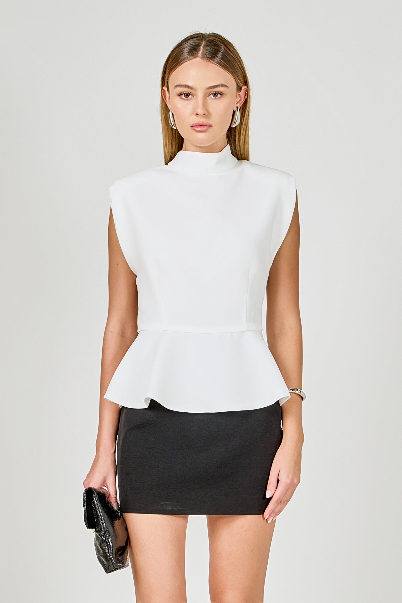 ENDLESS ROSE - Mock Neck Sleeveless Peplum Top - TOPS available at Objectrare
