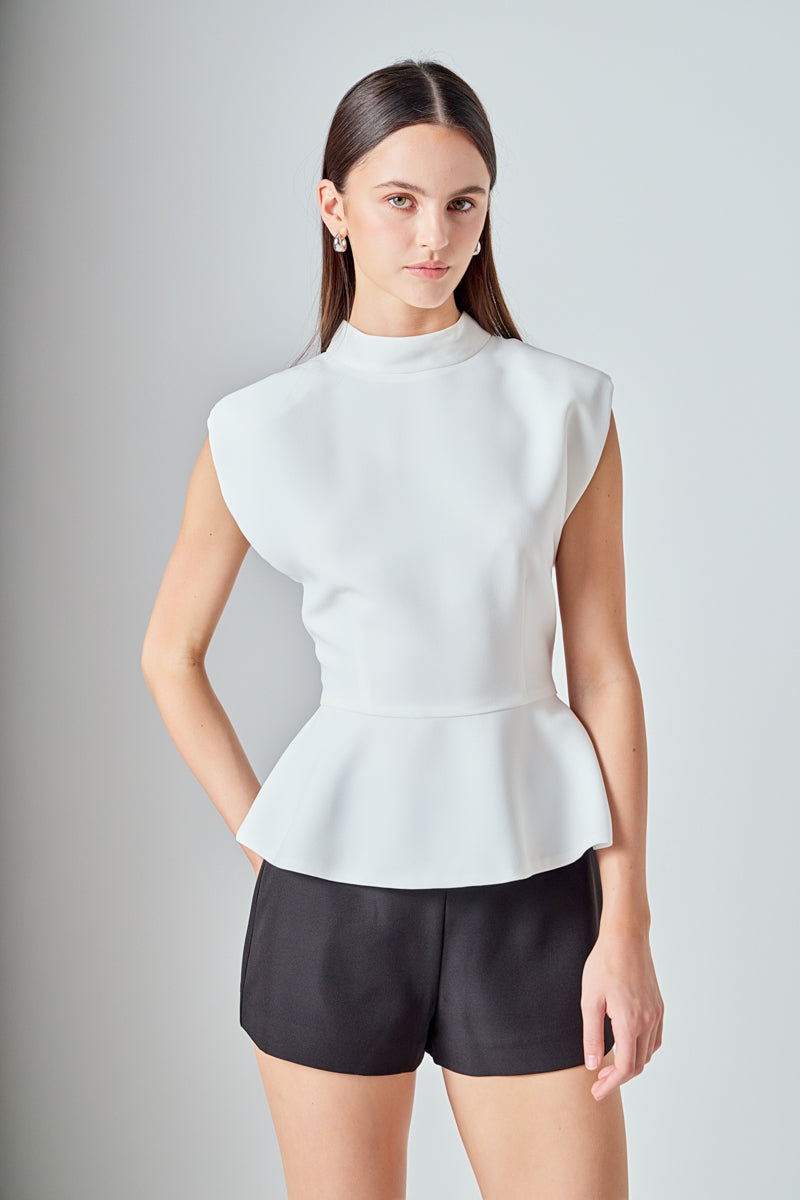 Mock Neck Sleeveless Peplum Top