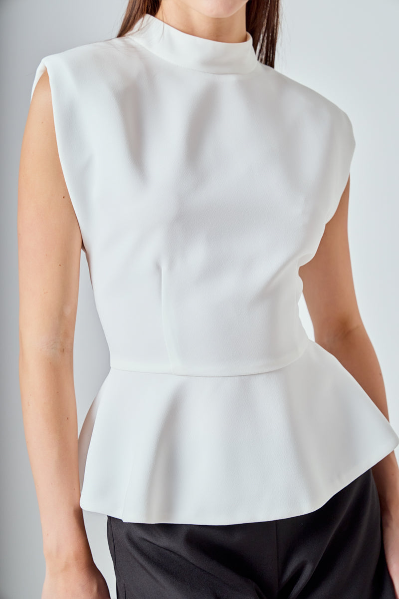 Mock Neck Sleeveless Peplum Top