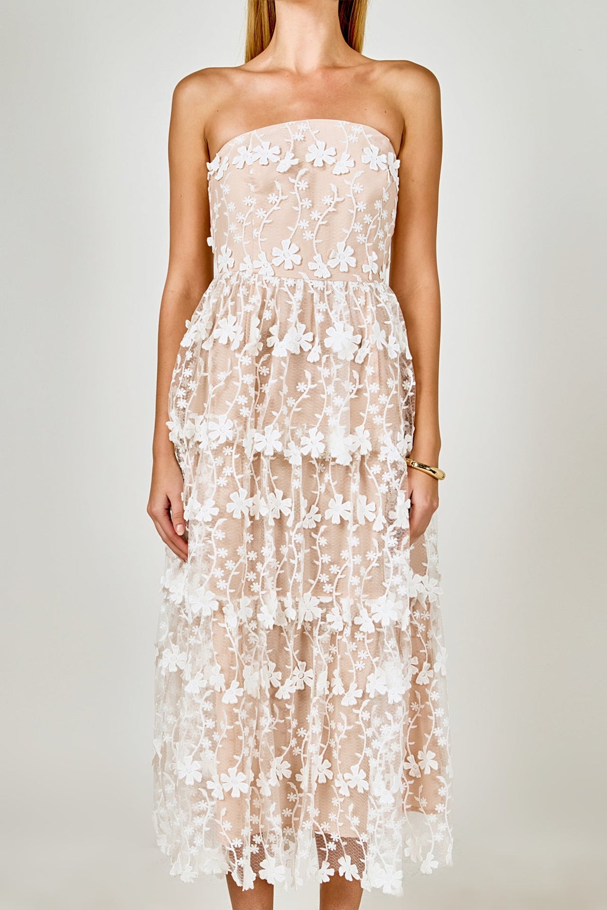 Strapless Crochet Layered Midi Dress